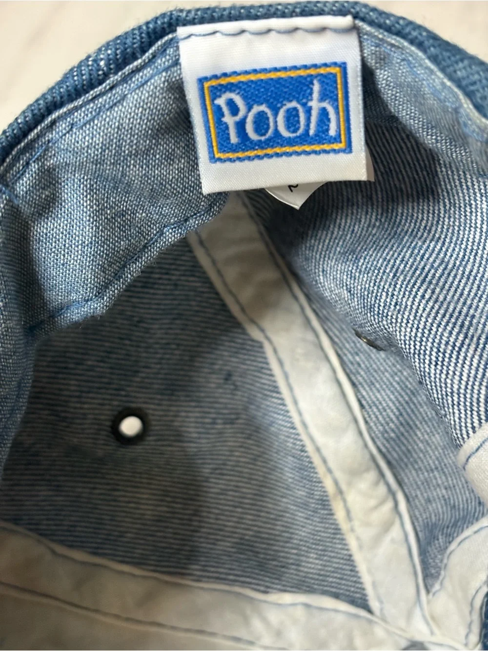 VINTAGE Winnie The Pooh Hat Blue Denim Cap Stretch Back 90s Disney Retro